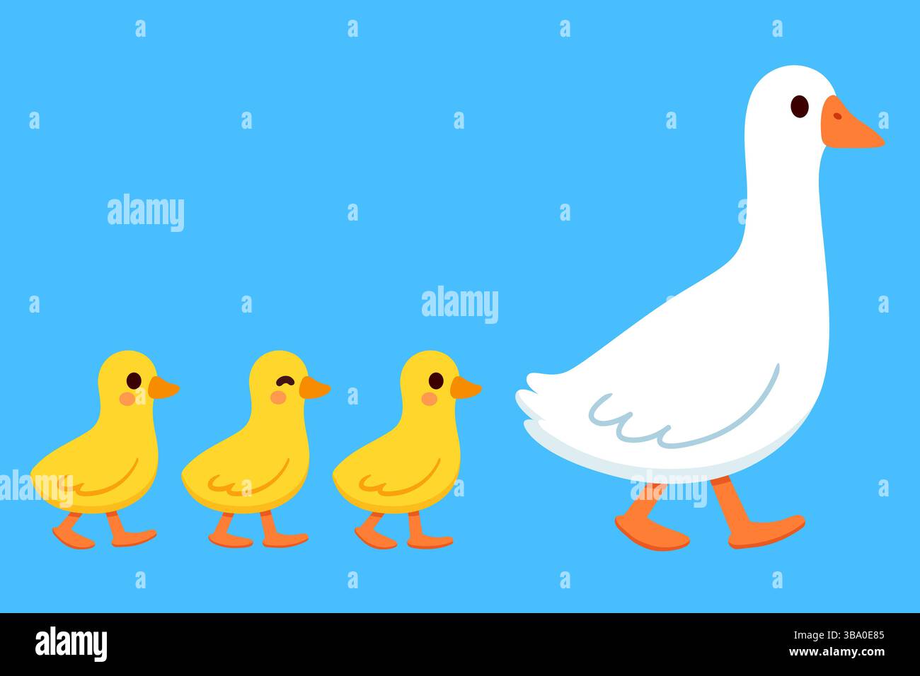 Niedliche Comic-Mami-Gans, die mit drei Babygeschenken läuft. Einfache Zeichnung, Vektorillustration. Stock Vektor