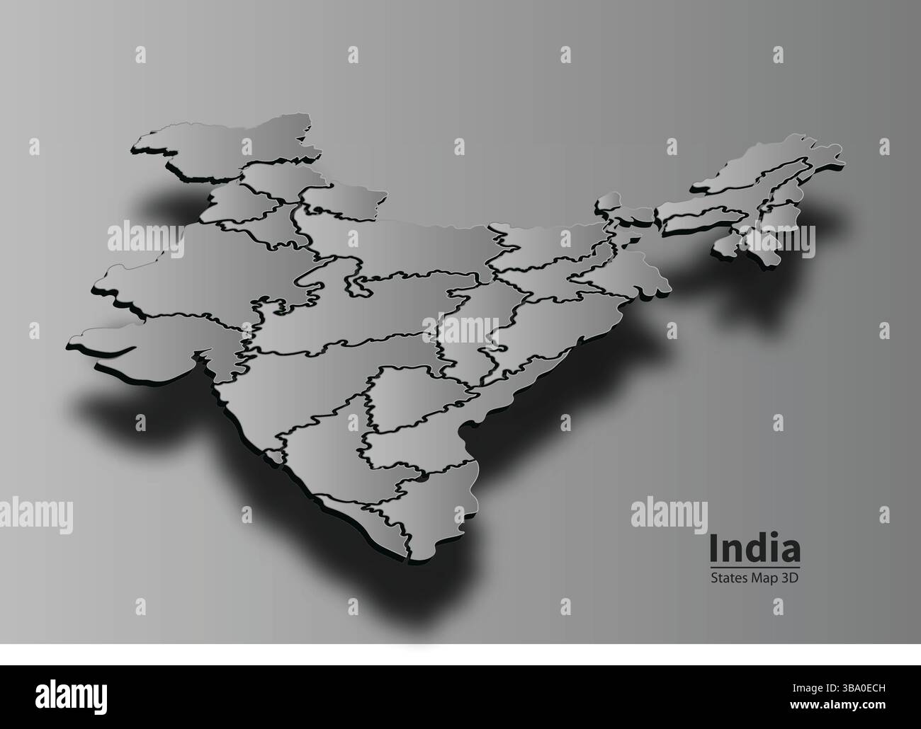 3D-Karte Indien mit bundesstaaten. Illustration einer stilisierten Vektorkarte. Stock Vektor