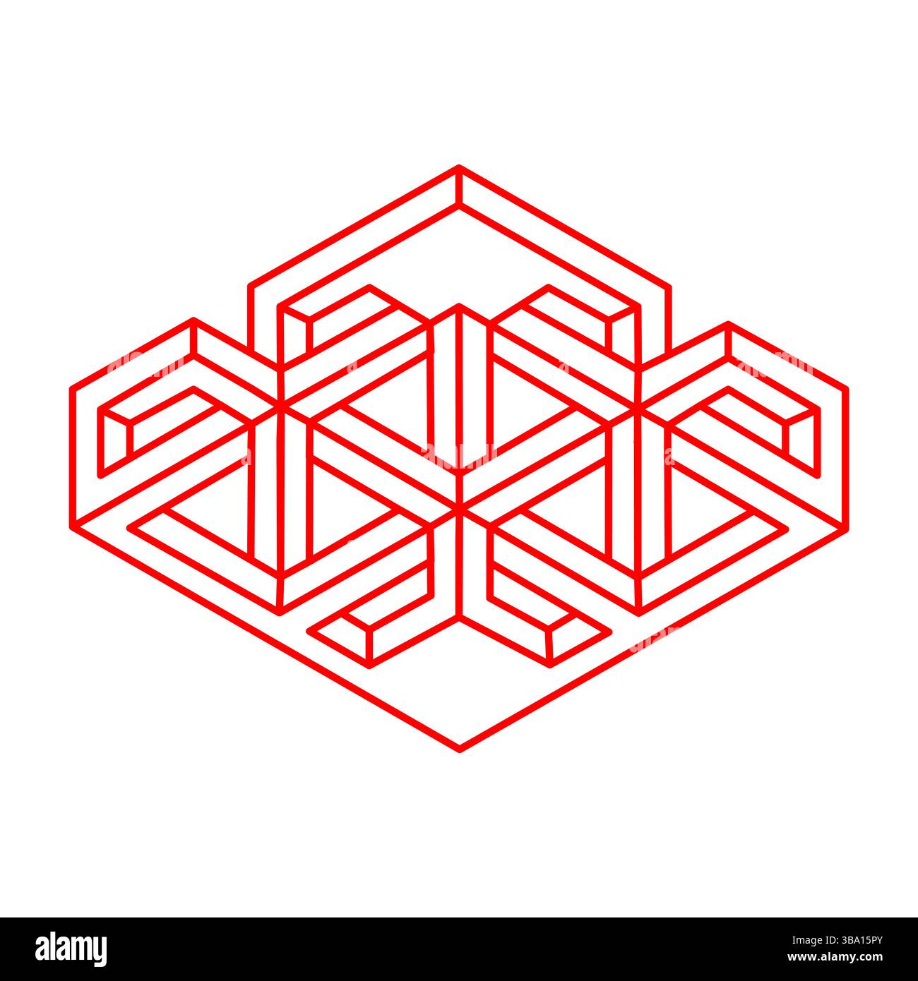 Unmögliche Formen. Logo. Optische Täuschung. Lineares unendliches Objekt. Abstrakte ewige geometrische Figur. Kontur des unmöglichen Geometriezeichens, weiß Stock Vektor