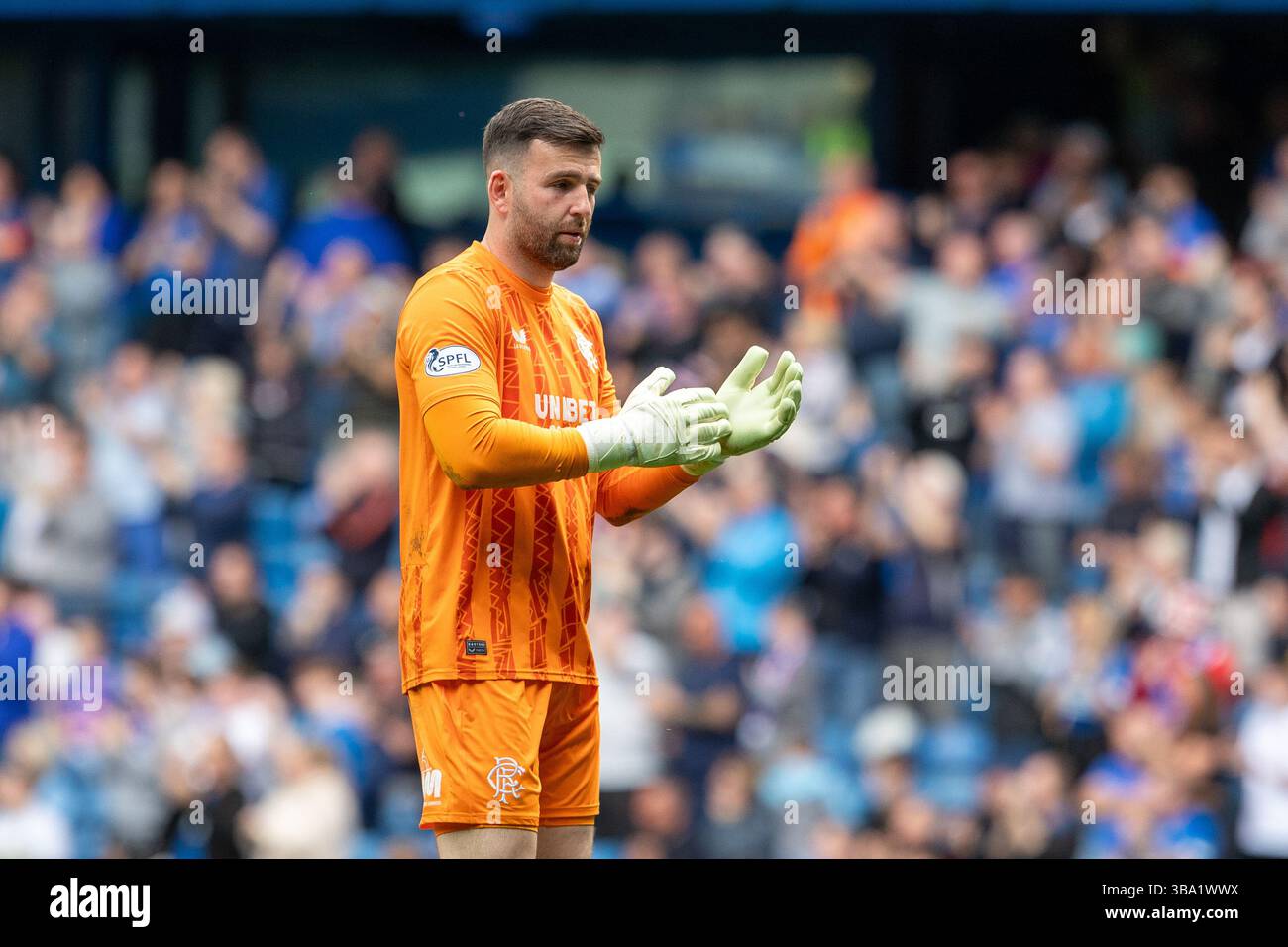 Glasgow, Großbritannien. Mai 2025. Rangers FC spielte Aberdeen FC im Ibrox Stadion in Glasgow, Schottland, Großbritannien in einem Spiel der schottischen Premiership. Das Ergebnis war die Rangers 4:0 Aberdeen. Bild von Liam Kelly. Quelle: Findlay/Alamy Live News Stockfoto