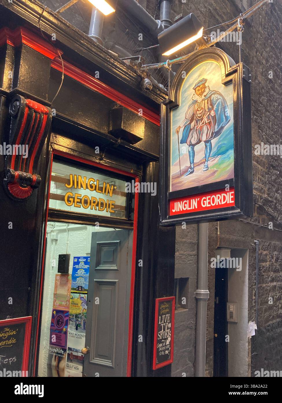 Jinglin' Geordie Bar, Fleshmarket Close, Edinburgh Schottland, benannt nach George Heriot, dessen Spitzname Jingling Geordie war Stockfoto