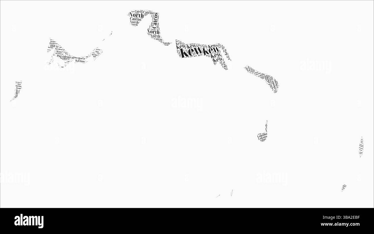 Textregionen der Turks- und Caicosinseln. Länderregion nennt Wortwolken in englischer Sprache. Künstlerische Vektorillustration. Stock Vektor