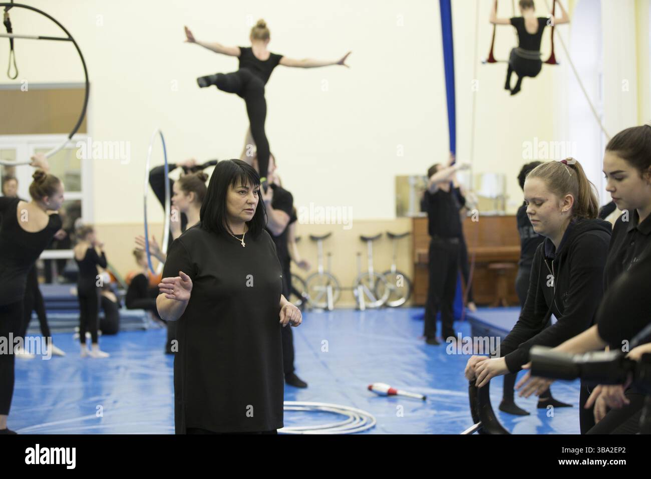 Weißrussland, Gomel, 4. Juli 2018. Indikative Ausbildung Zirkusschule.Ausbildung Zirkuskünstler, Europa Stockfoto