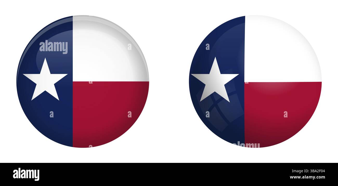 Texas einsamer Stern Flagge unter 3D Kuppelknopf und auf Hochglanzkugel / Ball Stockfoto