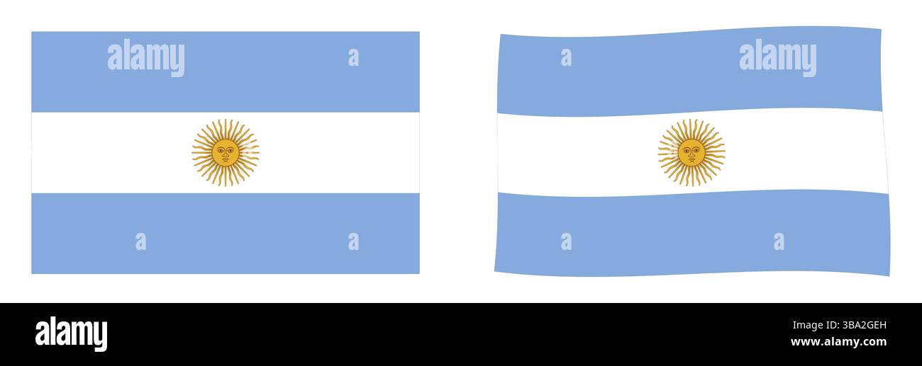 Flagge der Argentinischen Republik Argentinien. Einfache und leicht wellenförmige Version Stockfoto