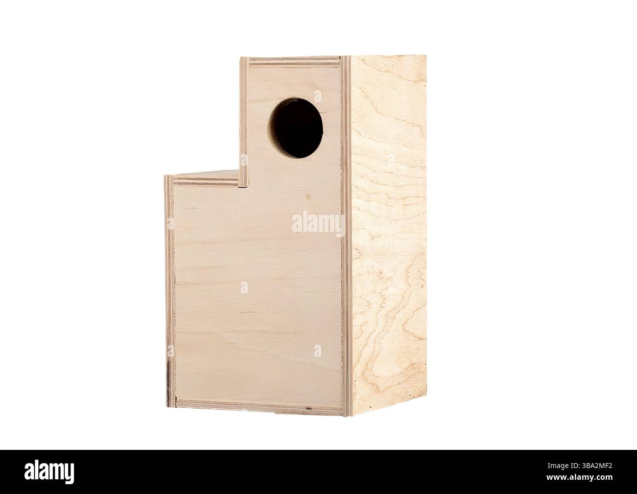 Holz Vogelhaus auf weißem Hintergrund Stockfoto