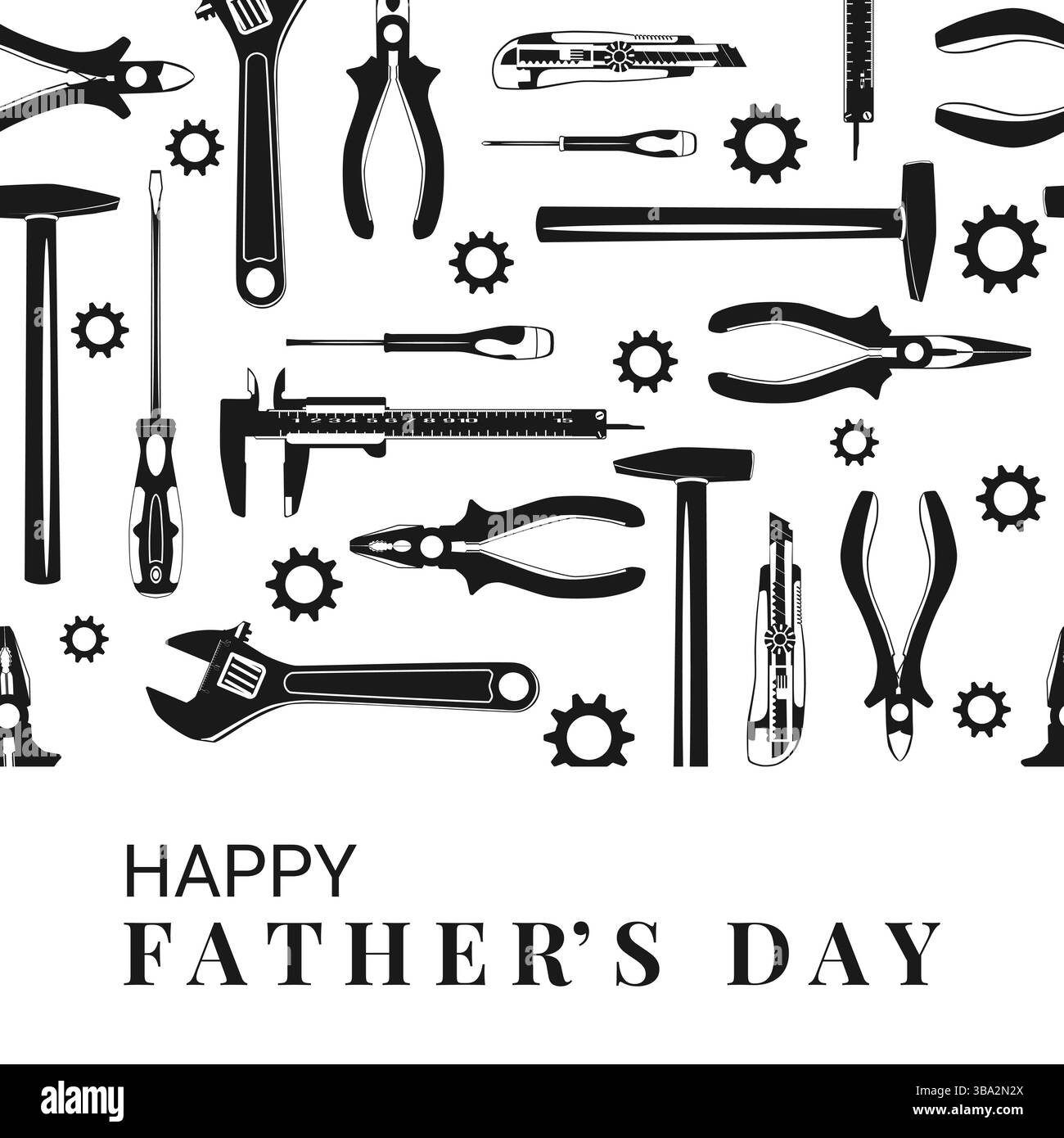 Karte Mit „Happy Vathers Day“-Werkzeugen Und Silhouetten Stock Vektor