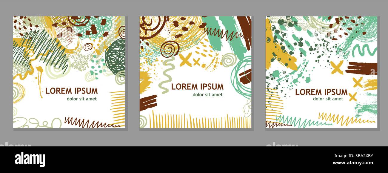 Hintergrund mit abstrakten Figuren. Satz abstrakter Rahmen. Handgezeichnet. Nicht AI, Vektorillustration Stock Vektor