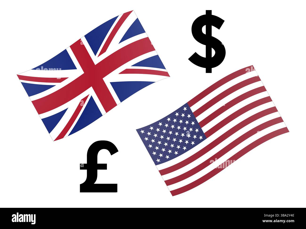 GBPUSD Forex Währungspaar Vektor-Illustration. Britische und amerikanische Flagge mit Pfund- und Dollar-Symbol Stockfoto