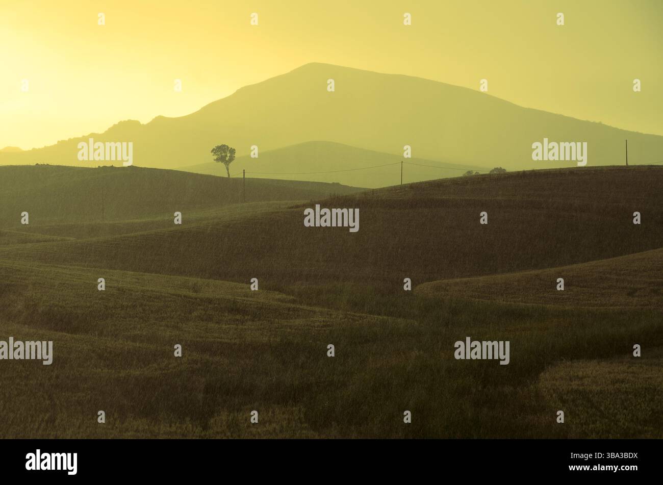 Regen auf ländliche Landschaft, Sizilien, Italien Stockfoto