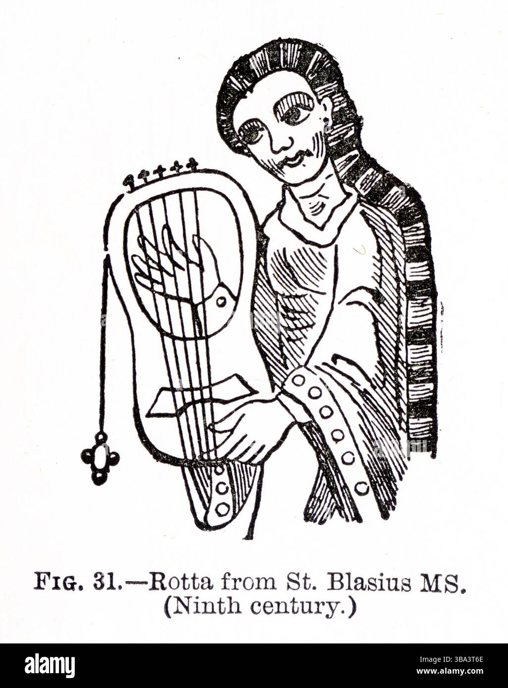 Ein Musiker, der eine rotta aus dem 9. Jahrhundert spielt, aus dem Buch Making Violins, 1887 Stockfoto