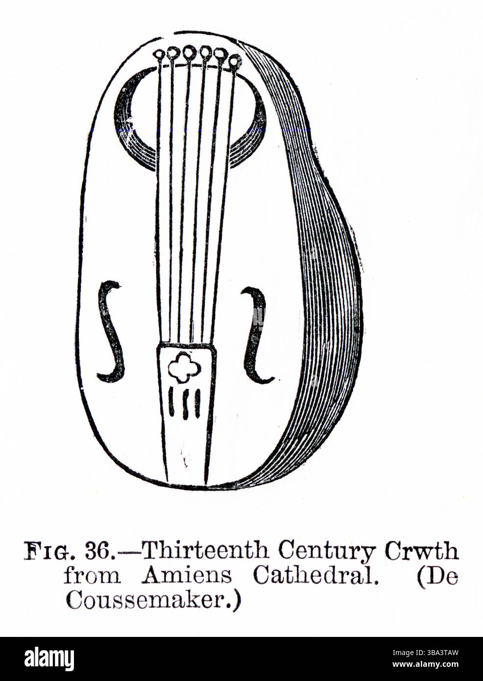 Ein traditionelles walisisches Streichinstrument namens Crwth aus dem 13. Jahrhundert aus dem Buch Making Violins, 1887 Stockfoto