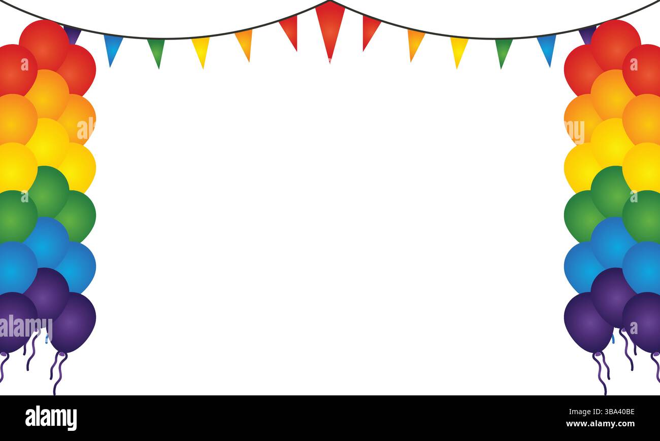 Regenbogenballons Und Bunting Vector Party Dekorationen, Bunte Event Grafiken Stock Vektor