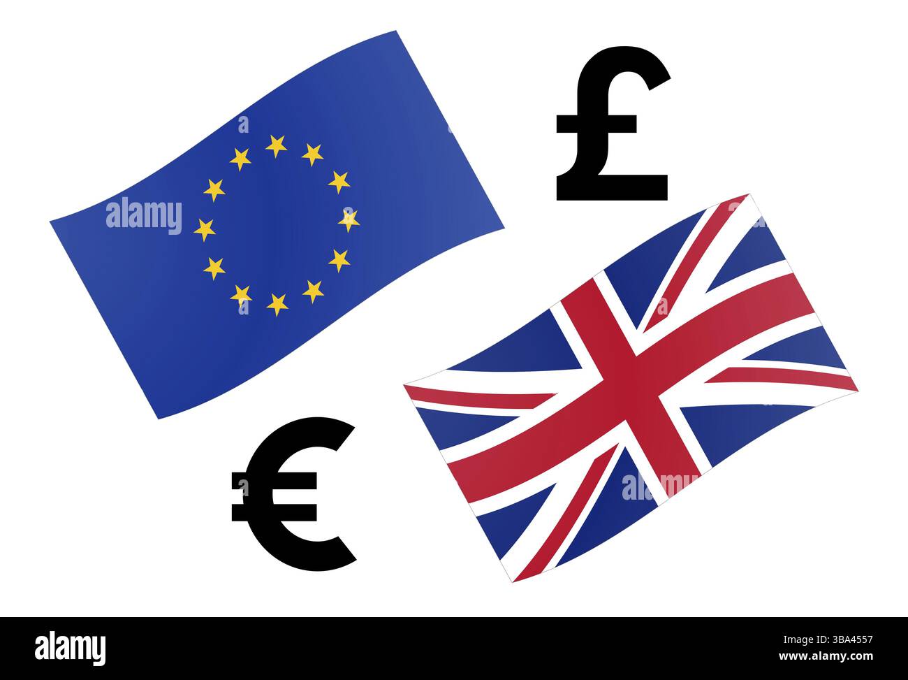 Illustration des Vektors für Forex-Währungspaare in EUR/GBP. EU- und UK-Flagge mit Euro- und Pfund-Symbol Stockfoto