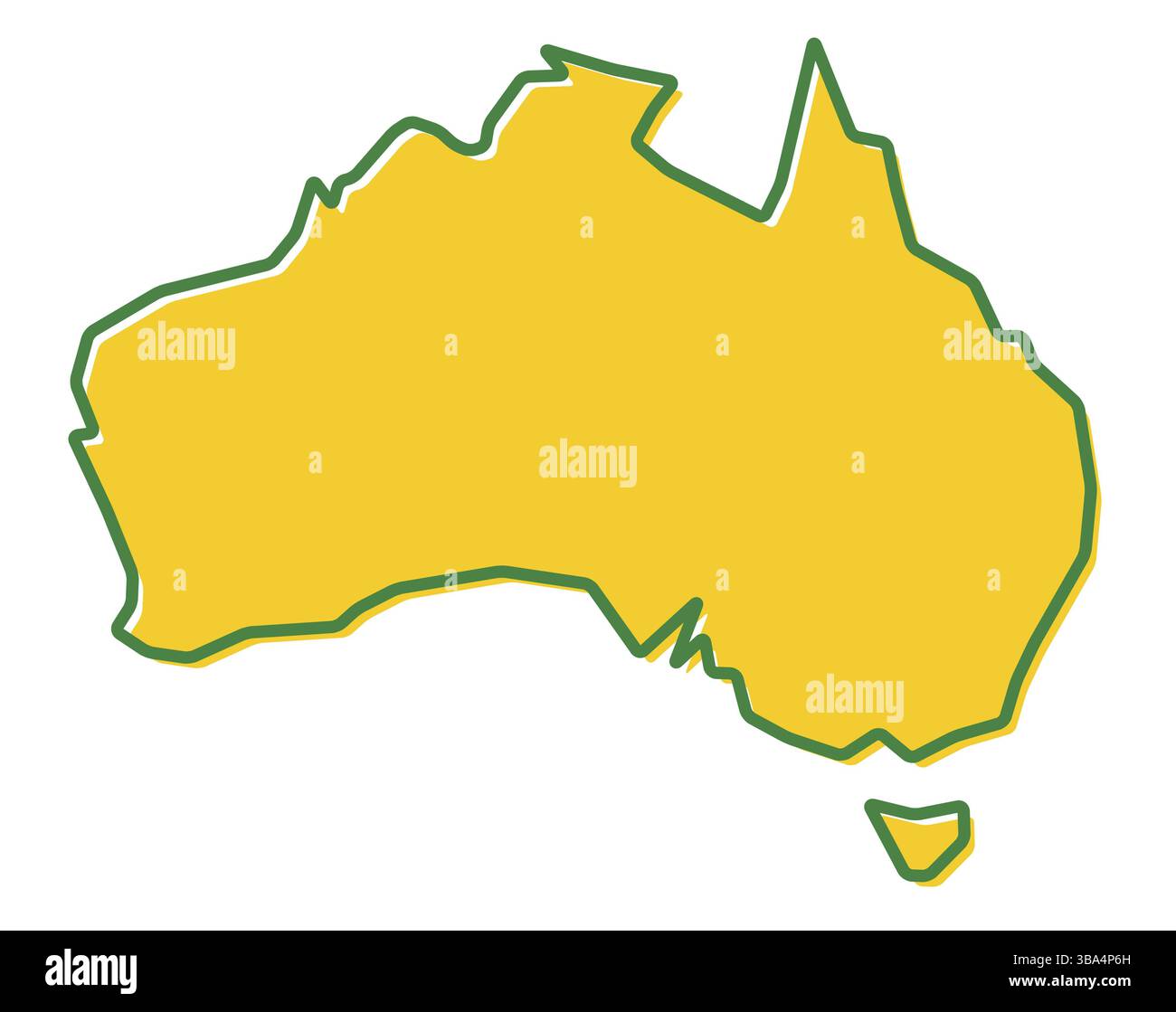 Vereinfachte Übersicht der australischen Karte. Füllung und Kontur sind nationale Farben Stockfoto