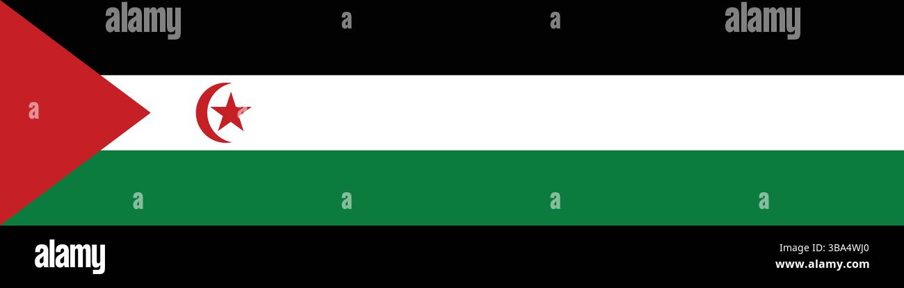 Flagge der Arabischen Demokratischen Republik Saharaui. Sahrawi Arabische Demokratische Republik Flagge langes Banner digitale Vektor Illustration. Stock Vektor
