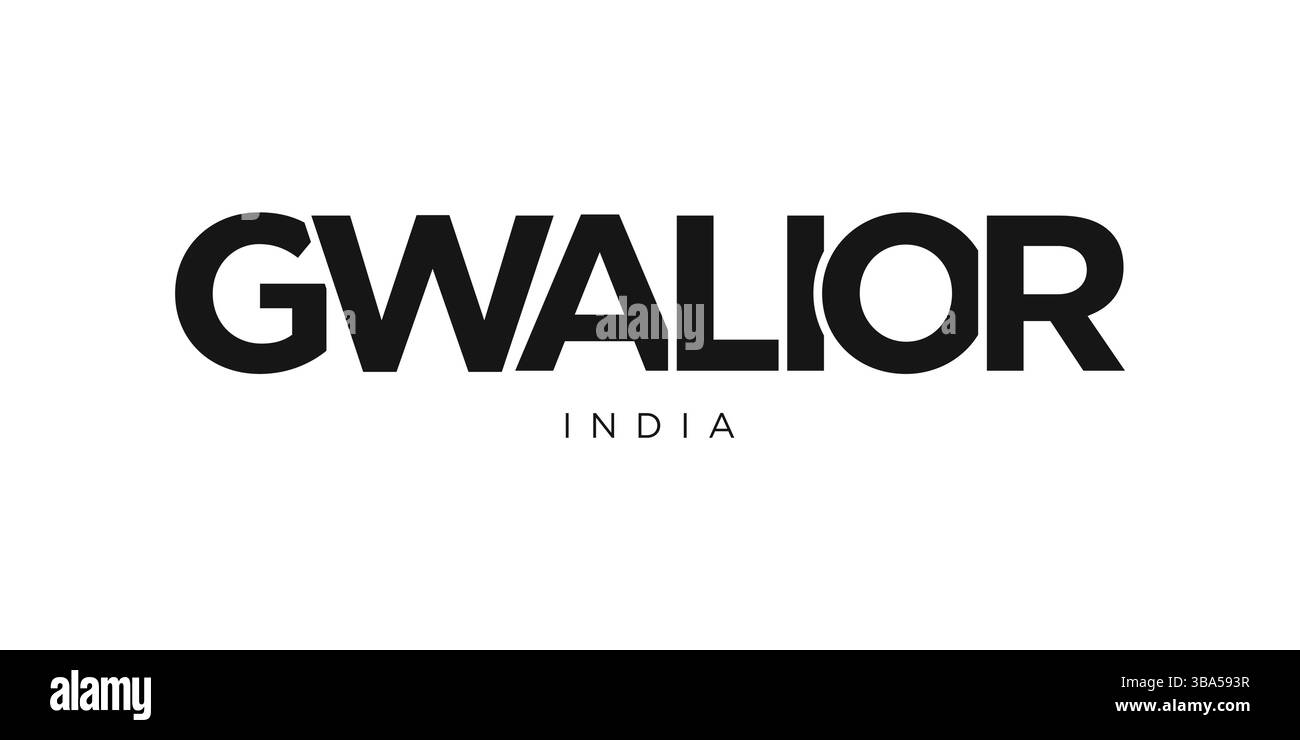 Gwalior im indischen Emblem für Print und Web. Design mit geometrischem Stil, Vektorillustration mit auffälliger Typografie in moderner Schrift. Grafische sloga Stock Vektor