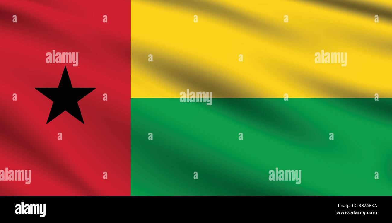Flagge von Guinea-Bissau. Guinea-Bissau Flagge offizielle Farben und proportionale digitale Vektor-Illustration. Wellige Flagge. Faltenfahne. Stock Vektor