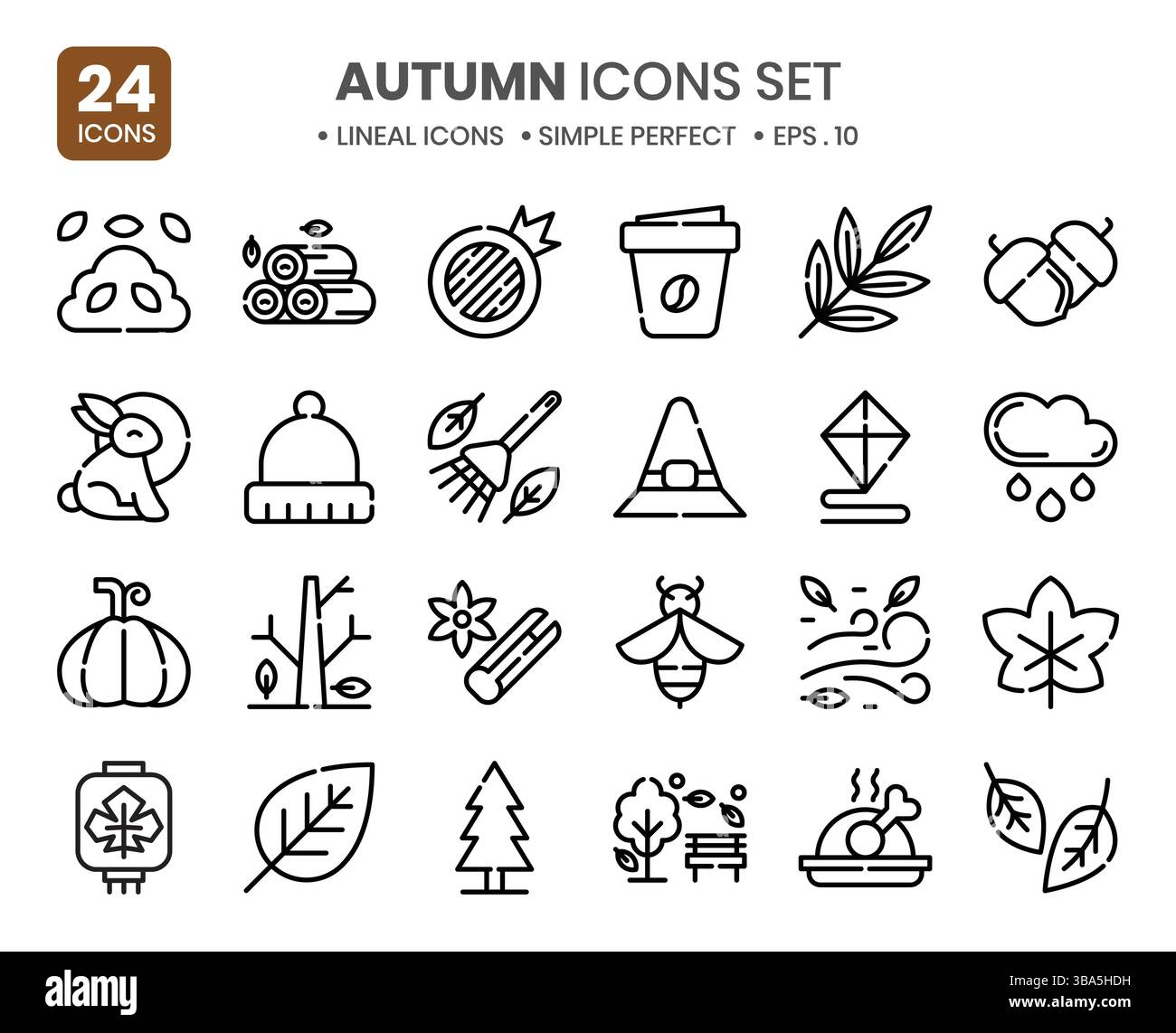 Set mit Symbolen für die Herbstsaison. Die Elementsammlungen können in Beiträgen in sozialen Medien verwendet werden Stock Vektor