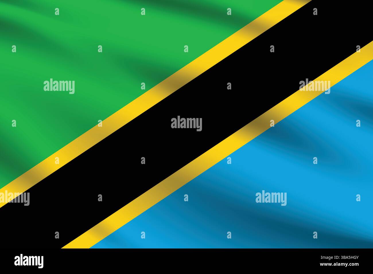 Flagge von Tansania. Tansania Flagge offizielle Farben und proportionale digitale Vektor-Illustration. Wellige Flagge. Stock Vektor