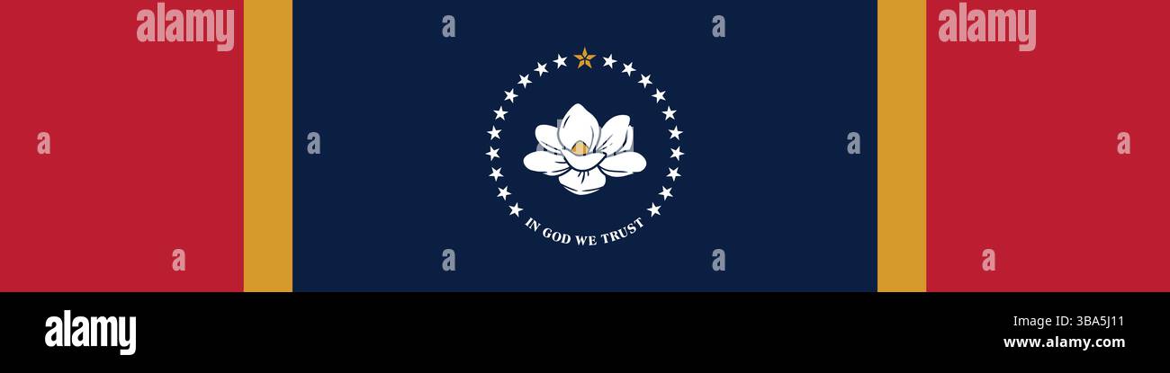 Flagge von Mississippi. Mississippi Flagge langes Banner digitale Vektor-Illustration. Stock Vektor