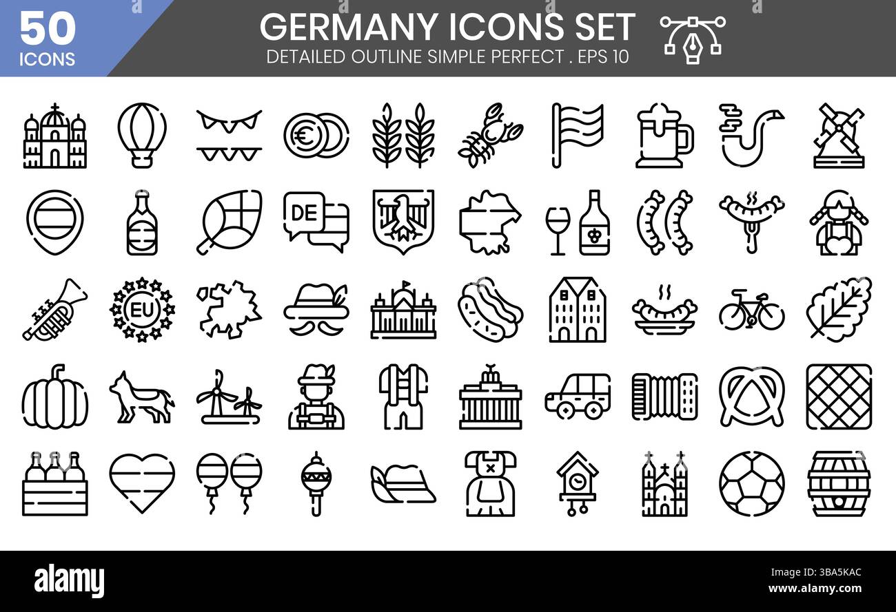 Deutschlandweit detaillierte Symbole. Die Elementsammlungen können in Social Media Posts, Webdesign, App Design und mehr verwendet werden. Stock Vektor