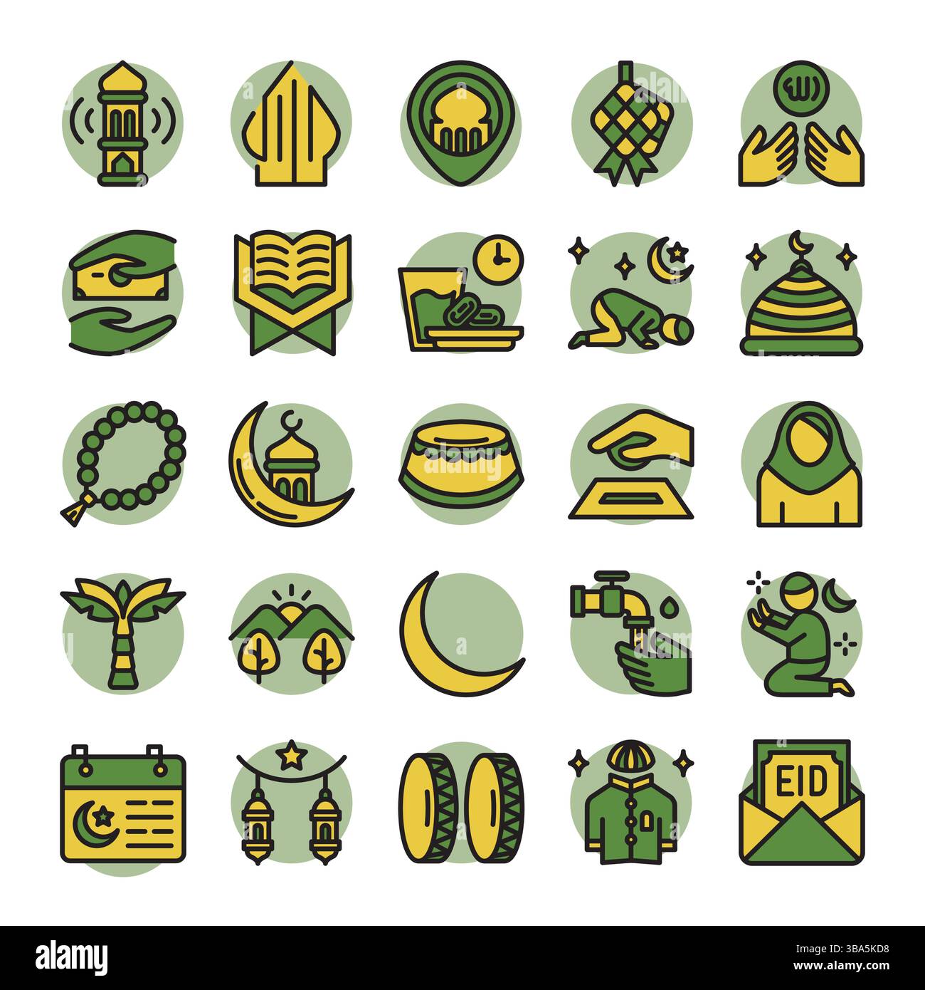 Ramadan Icons-Paket. Symbolstil für ausgefüllte Kontur. Stock Vektor