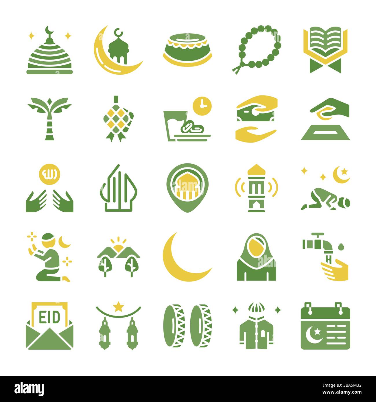 Ramadan Icons-Paket. Flaches Symbol. Stock Vektor