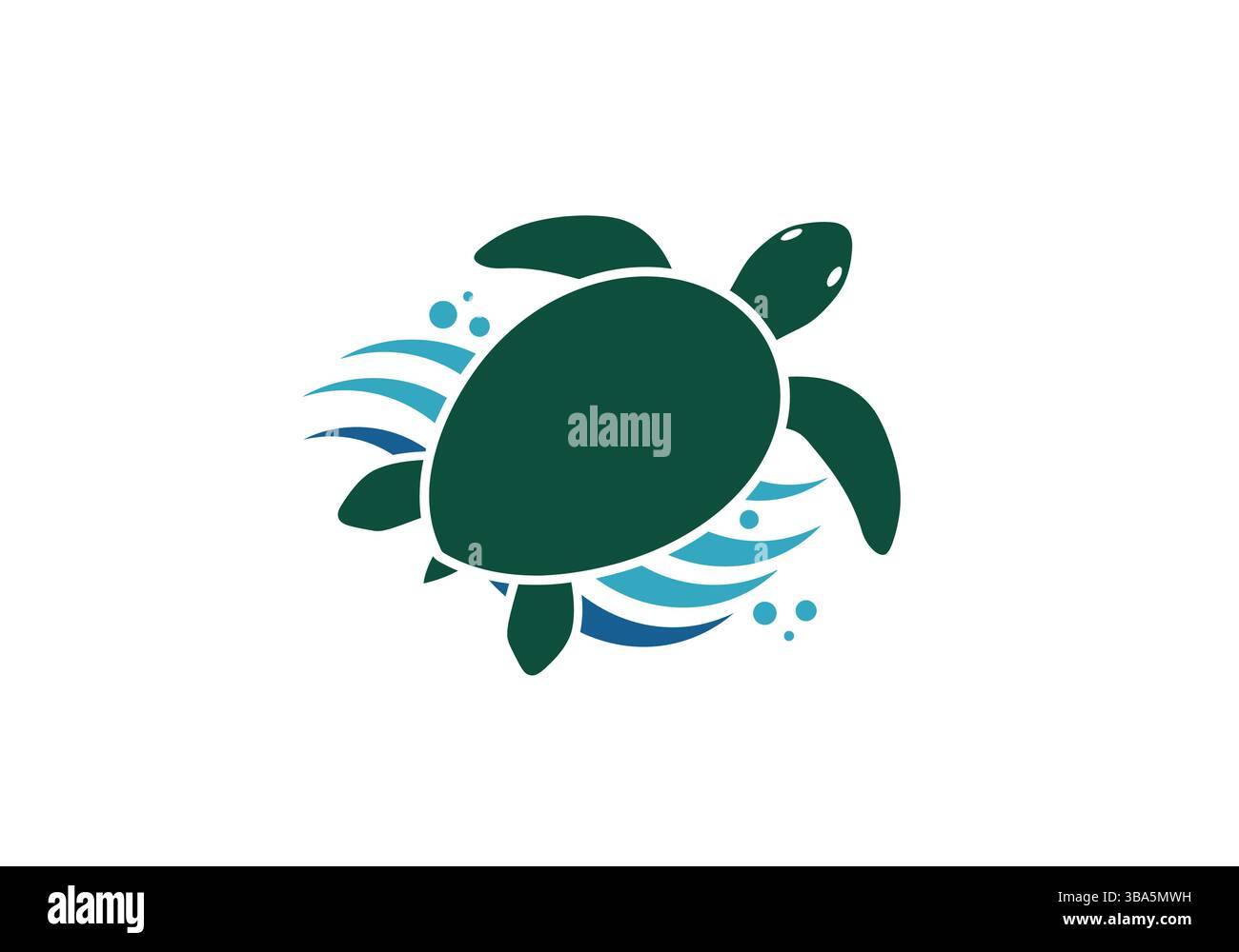 Lebendige Grüne Meeresschildkröte, Die Zwischen Den Wellen Des Ozeans Schwimmt Stock Vektor