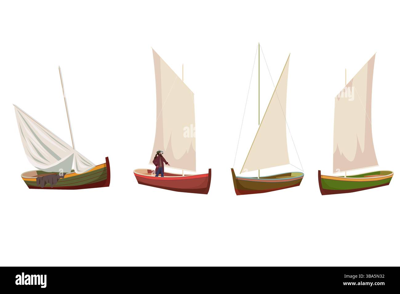 Set Segelboot Retro Schiff, Fischerei, Reiseschiff Stock Vektor