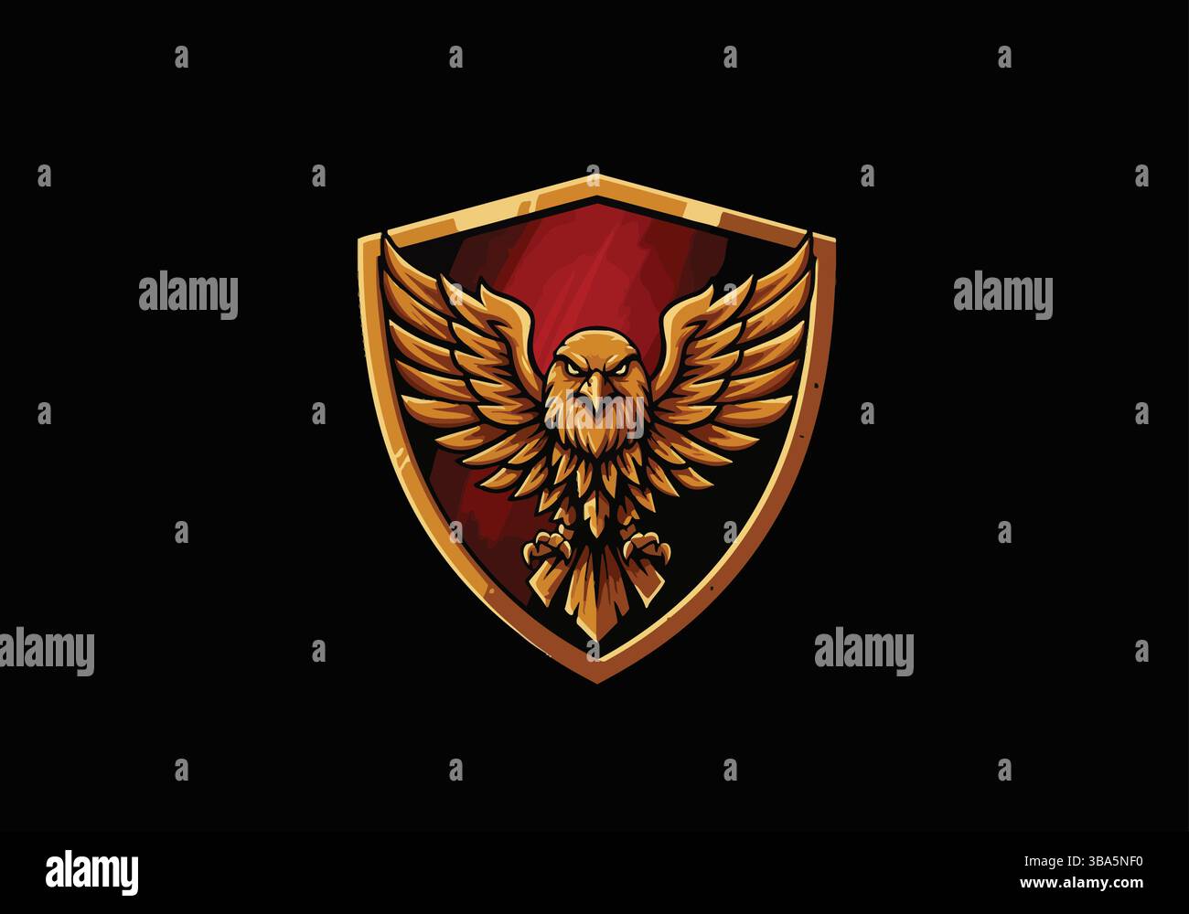 Goldenes Adlerschild-Emblem auf rotem Hintergrund Stock Vektor