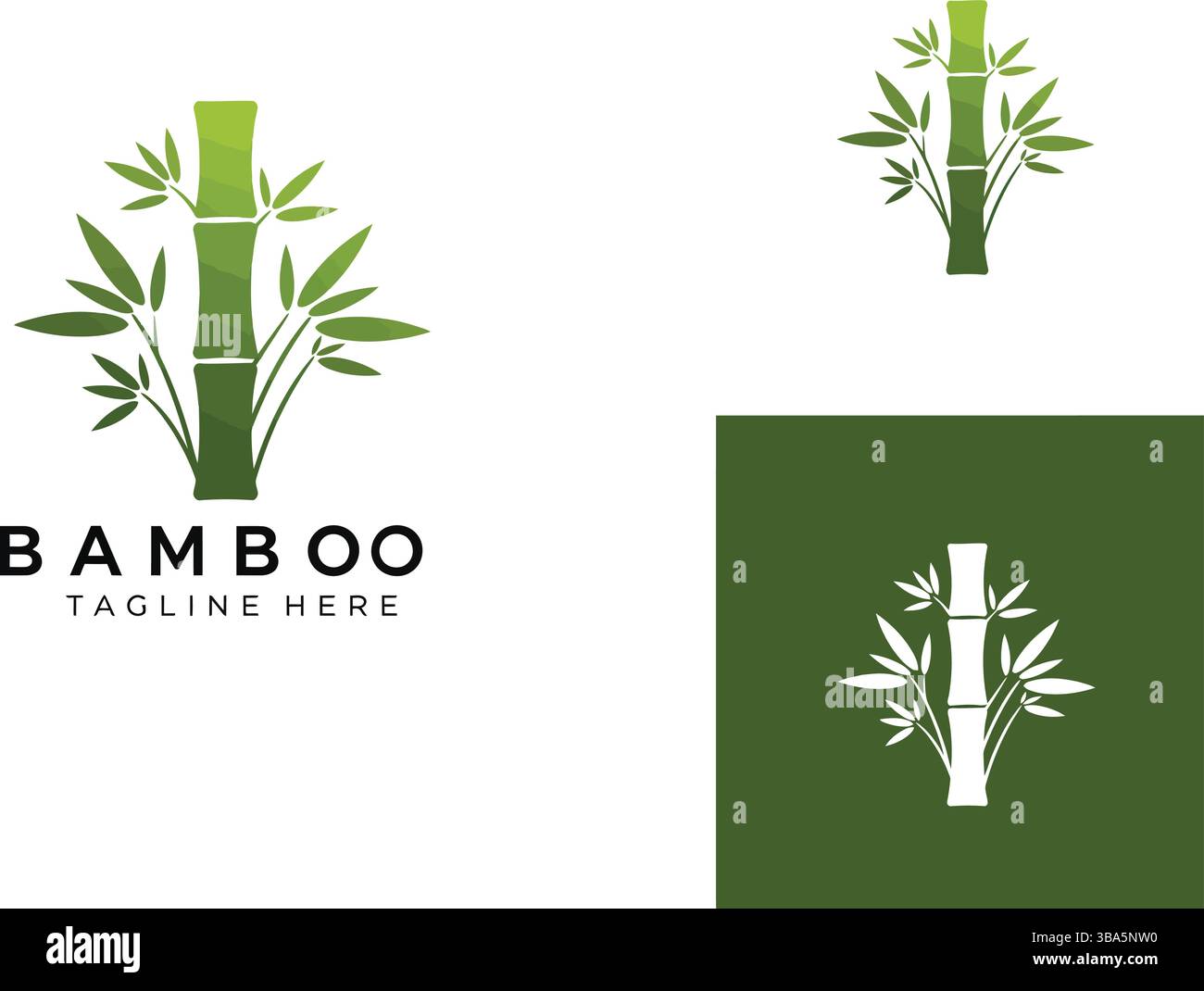 Bambus-Logo-Design mit grünen Stielen und Blattelementen Stock Vektor