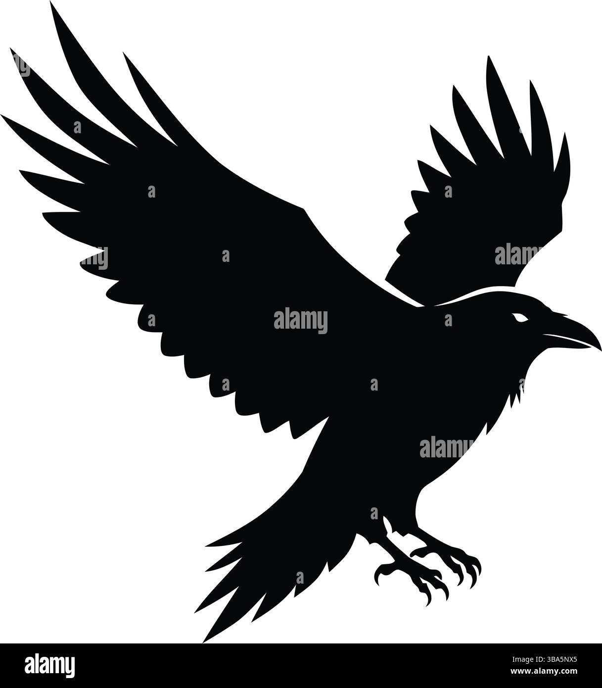 Raven Silhouette im Flug mit gespreizten Flügeln Stock Vektor
