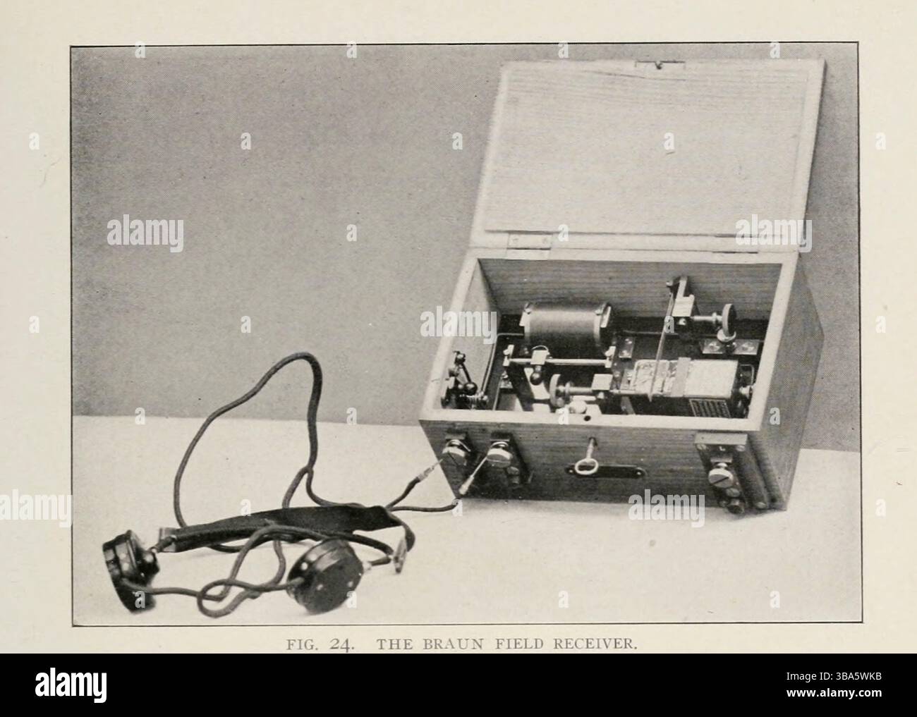 BRAUN Feldempfänger aus dem Artikel Eine UBERSICHT ÜBER DIE WIRELESS-TELEGRAPH-INGENIEURPRAXIS. Von A. Frederick Collins. Vom Engineering Magazine gewidmet dem Industrial Progress Band XXIV Oktober 1902 bis März 1903 The Engineering Magazine Co Stockfoto