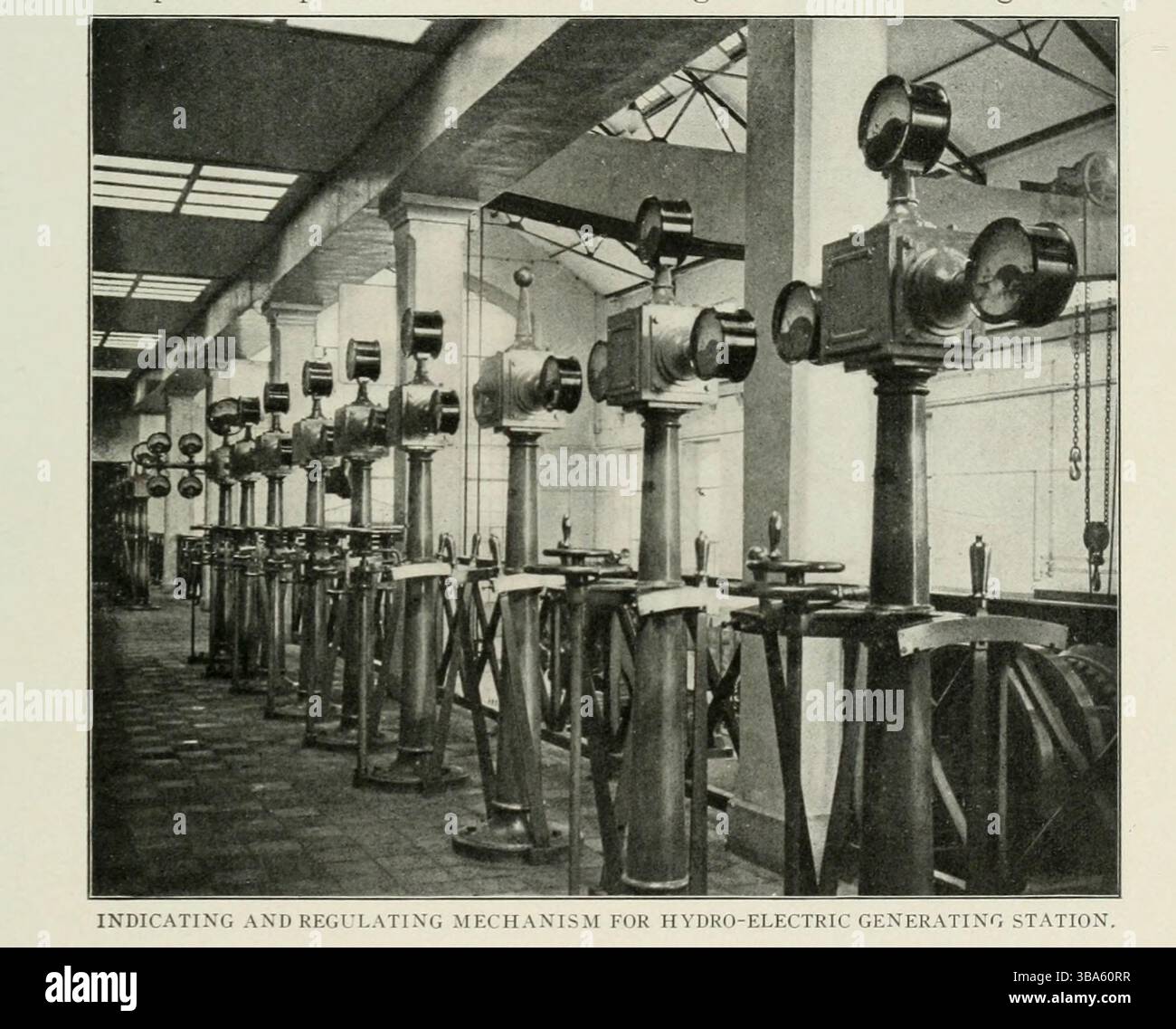 ANZEIGE- UND REGELMECHANISMUS FÜR WASSERKRAFTWERKE AUS DEM ARTIKEL DIE NUTZUNG VON BERGWASSERKRAFTWERKEN. Von Paul Letheule. Vom Engineering Magazine gewidmet dem Industrial Progress Band XXIV Oktober 1902 bis März 1903 The Engineering Magazine Co Stockfoto