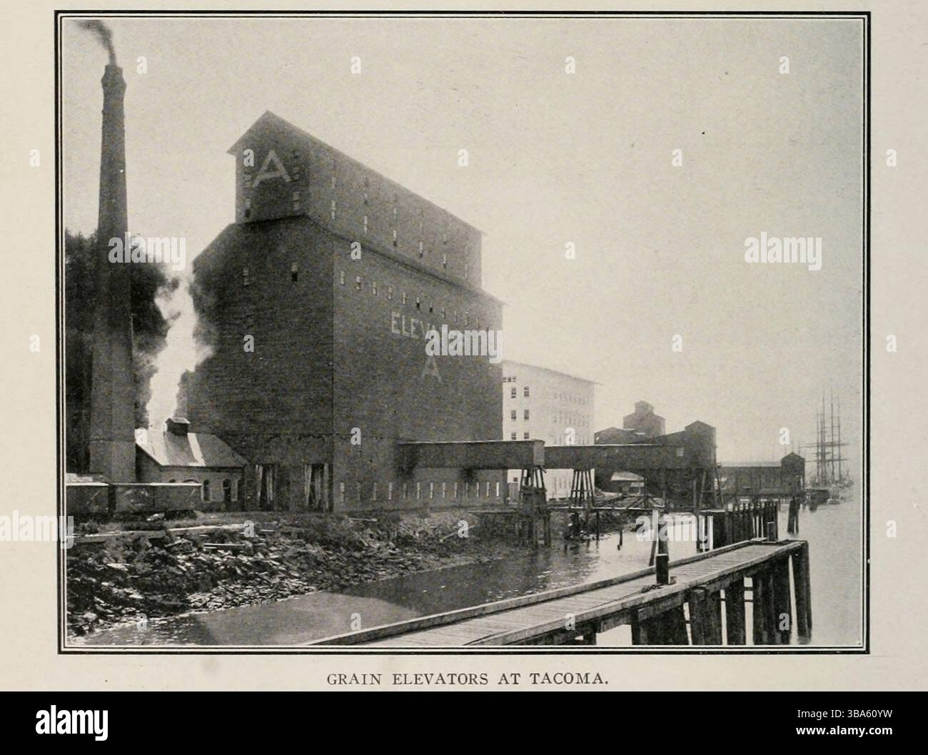 KORNELEVATOREN IN TACOMA. Aus dem Artikel AMERIKANISCHER LANDTRANSPORT IN DEN ORIENT. Von Harrington Emerson. Vom Engineering Magazine gewidmet dem Industrial Progress Band XXIV Oktober 1902 bis März 1903 The Engineering Magazine Co Stockfoto