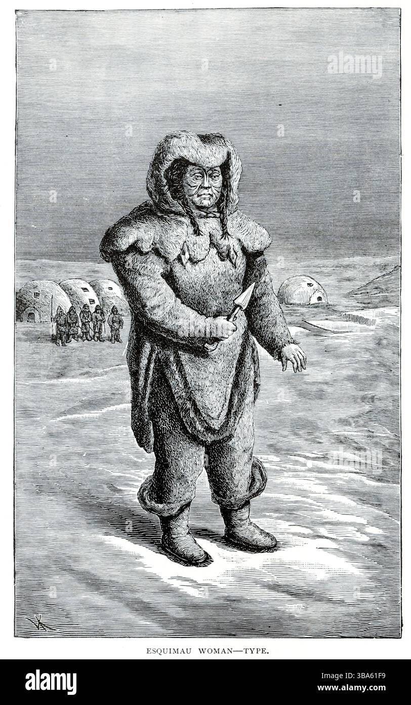 ESQUIMAU WOMAN aus BUCH XXVI — SAWAIORIS AND TARAPONS Band 8, von Ridpath's Universal History : ein Bericht über die Entstehung, den primitiven Zustand und die ethnische Entwicklung der großen Rassen der Menschheit und über die wichtigsten Ereignisse in der Entwicklung und dem Fortschritt des zivilisierten Lebens unter Menschen und Nationen, aus neueren und authentischen Quellen mit einer vorläufigen Untersuchung über die Zeit, den Ort und die Art des Beginns von Ridpath, John Clark, 1840-1900, veröffentlicht 1897 Stockfoto