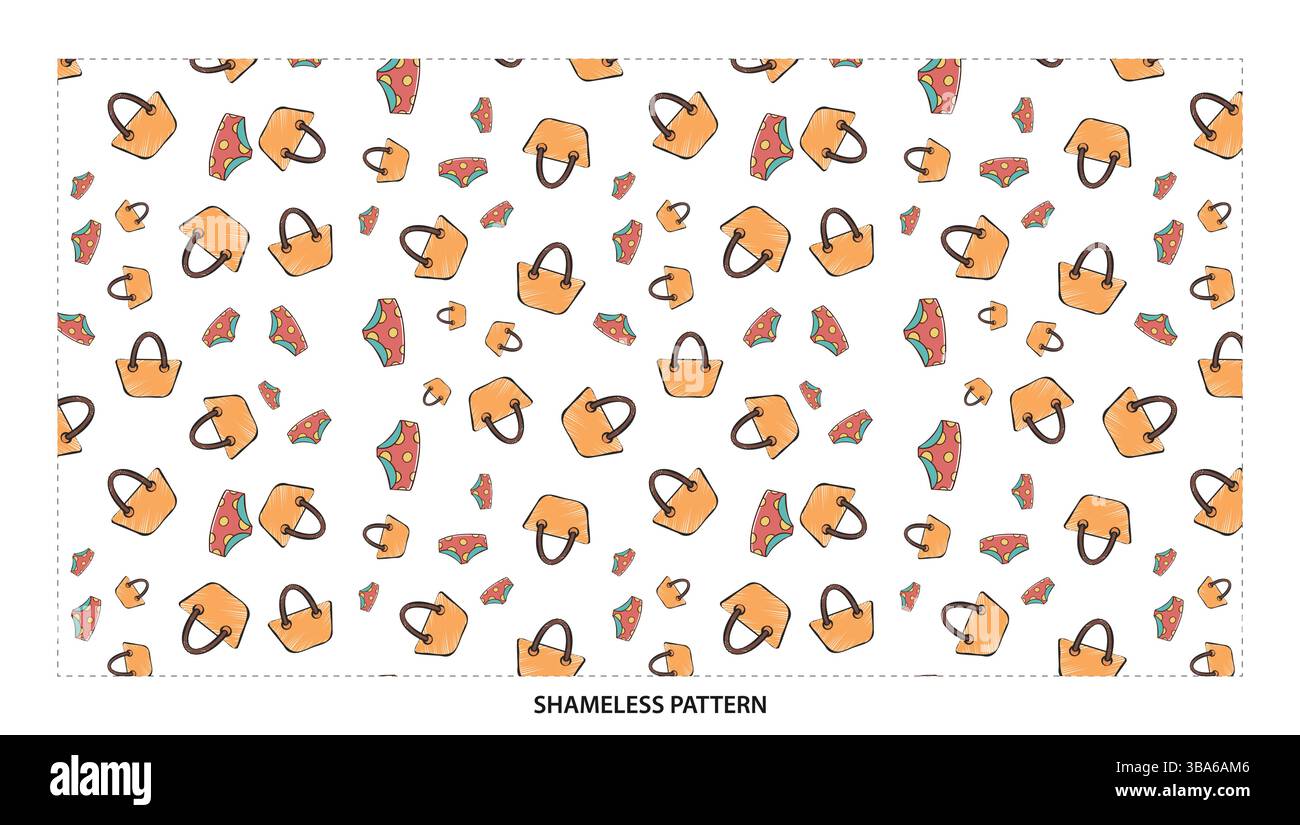 Niedliche Strandtasche und nahtloses Muster für Sommer-Designs in Cartoon-Optik Stock Vektor