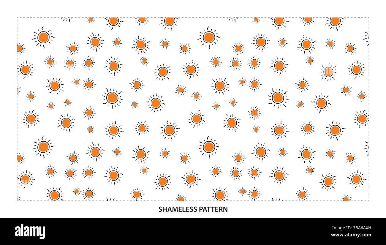 Fröhliche orangefarbene Sonne mit nahtlosem Muster in Blue Outline für Sommer-Designs Stock Vektor