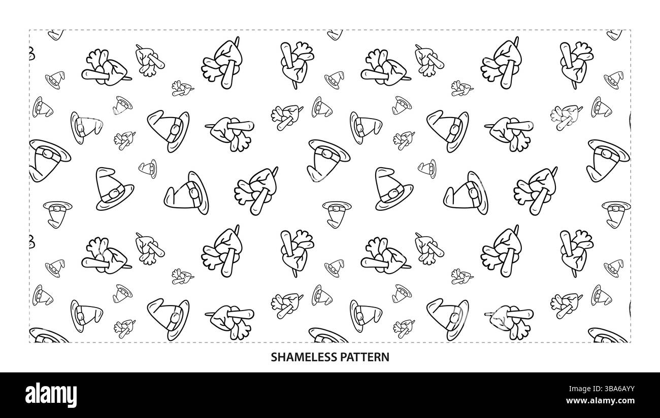 Schlichtes schwarzes Outline Hexenhut und nahtloses Muster für fliegenden Besen für Halloween Stock Vektor