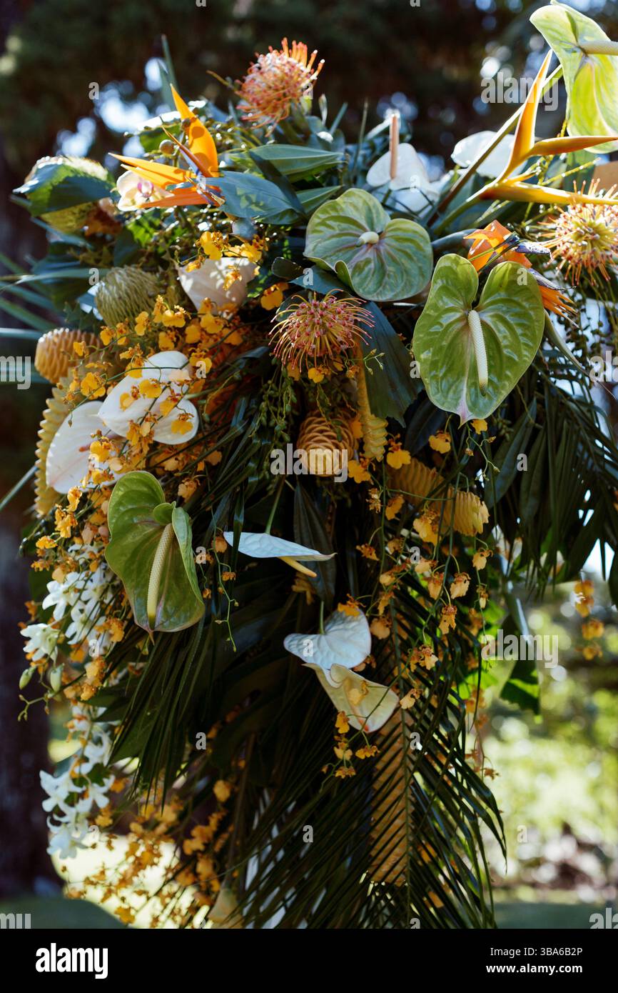 Moderne Blumenarrangements für die Hochzeit auf der Insel Stockfoto