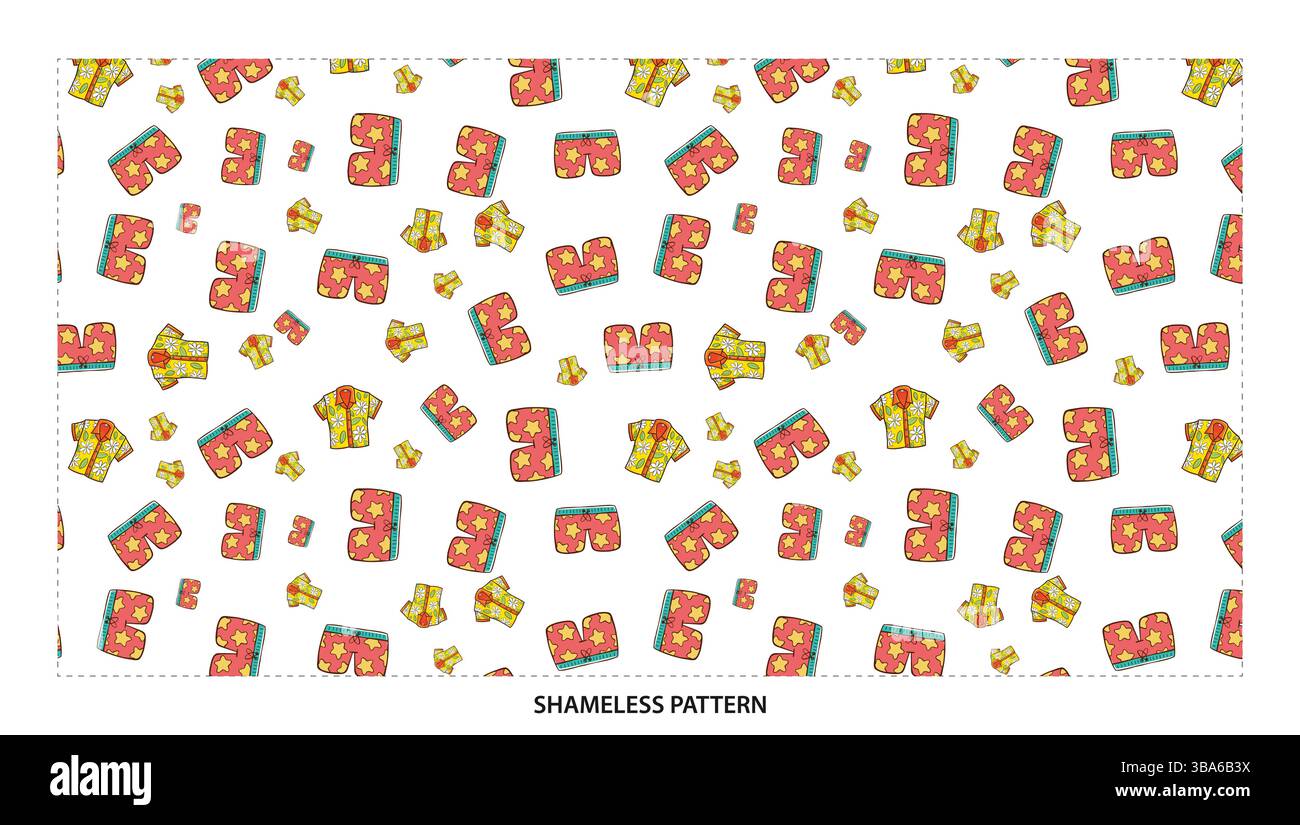 Niedliches Cartoon-Sommerhemd und Shorts nahtloses Muster für Beachwear-Designs Stock Vektor