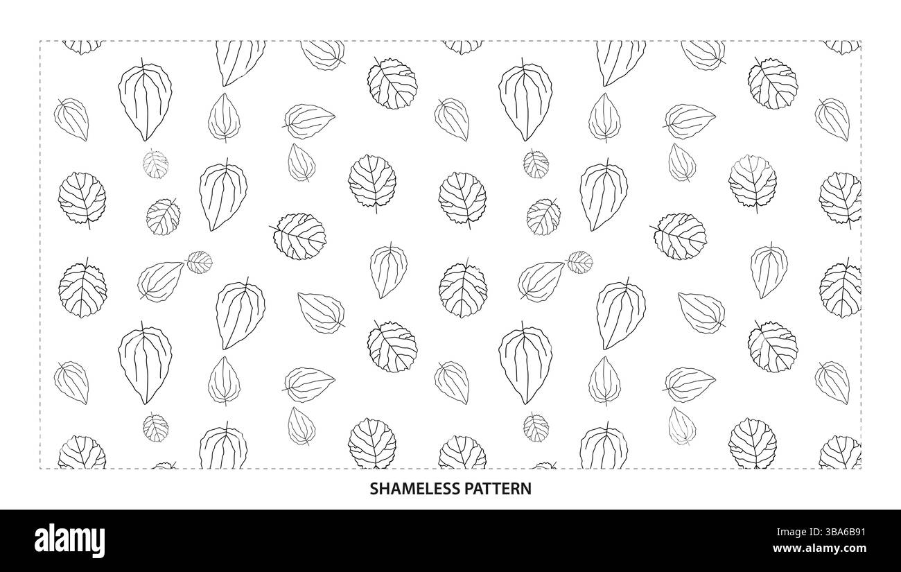 Einfache schwarze Kontur verschiedene Blattformen nahtloses Muster für minimales Design Stock Vektor