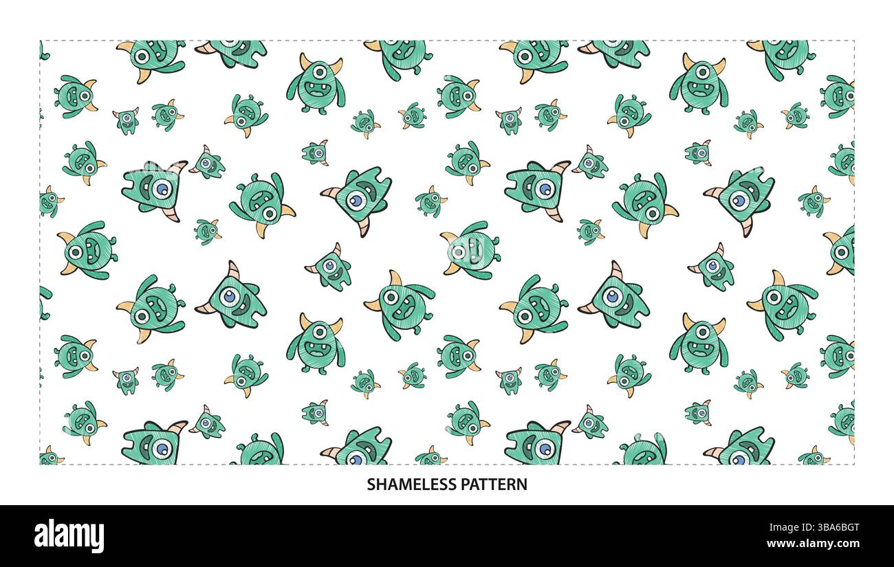 Niedliches, grünes Monster Turtle-Motiv mit nahtlosem Muster für Kinder Stock Vektor