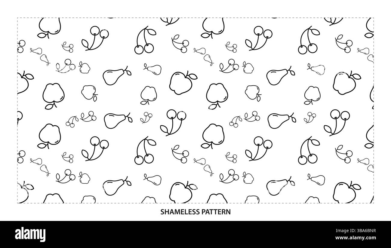 Einfaches nahtloses Muster in Black Outline mit Apple Birne Cherry Design Stock Vektor