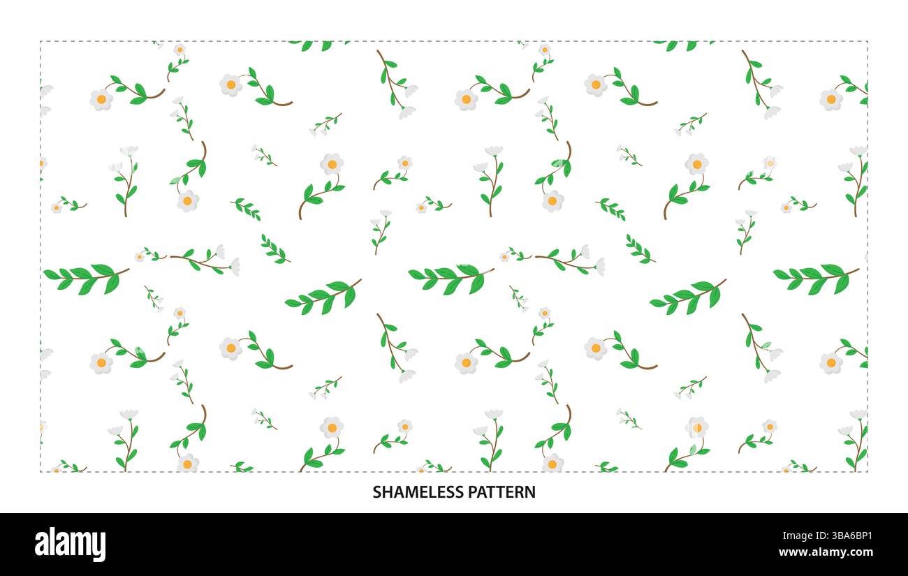 Zartes nahtloses Muster mit weißer Blume und grünem Blattzweig für Blumenmotive Stock Vektor