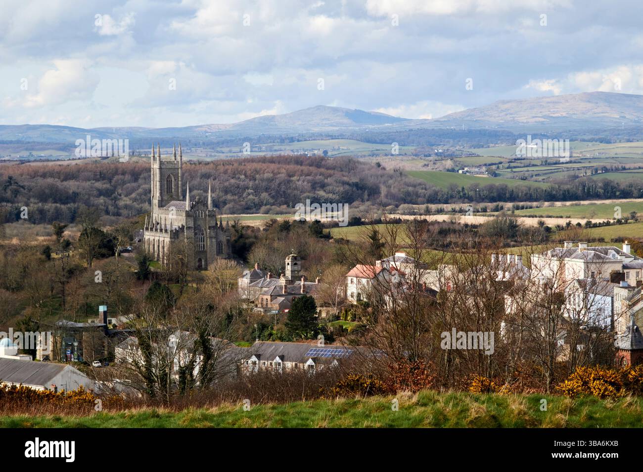 Blick vom Galgenberg über downpatrick Stadtzentrum und die Kirche von irland Kathedrale downpatrick County im Norden irlands großbritannien Stockfoto