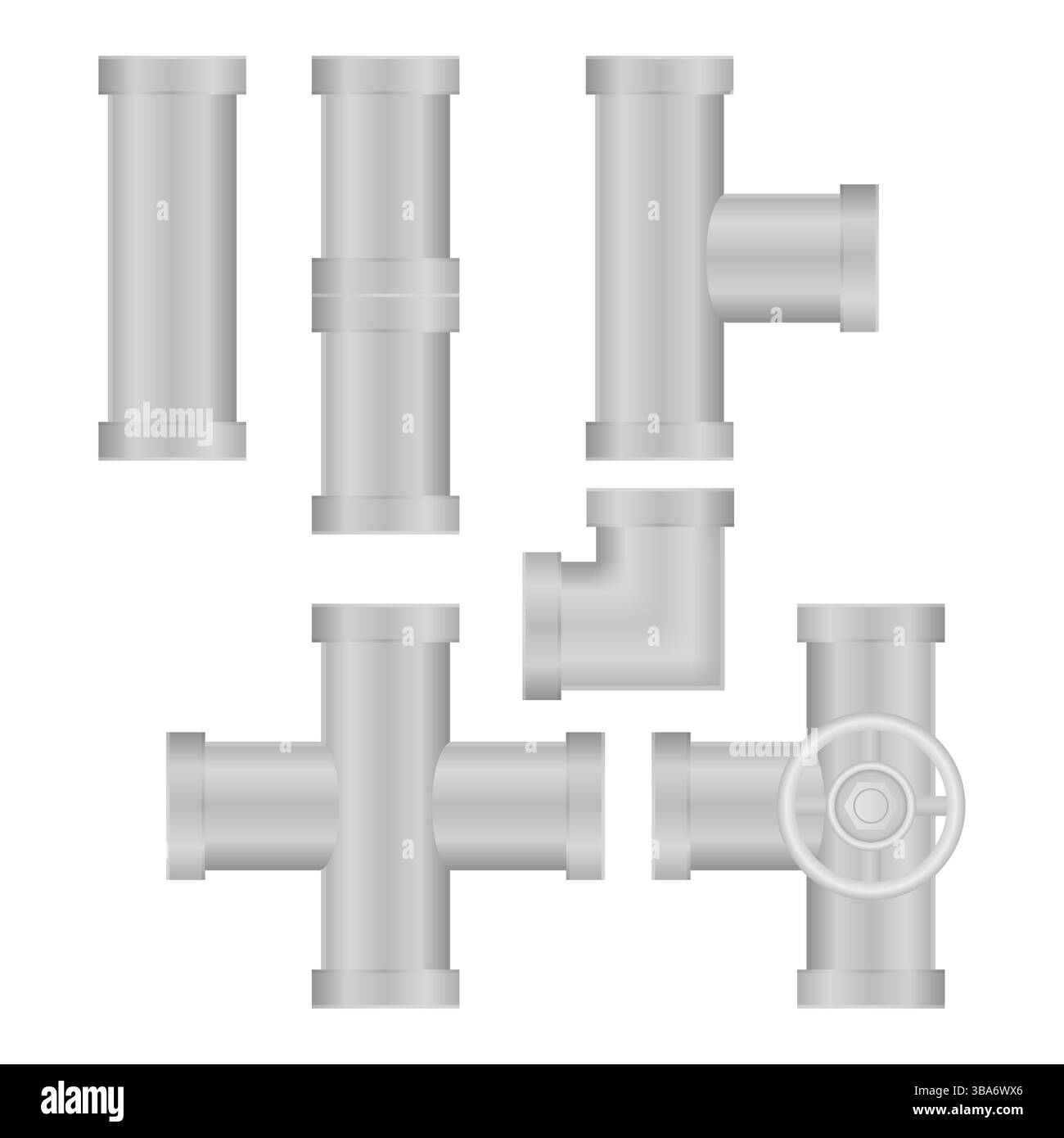 Vektoren für Bau- und Industriedrohrleitungen. Pipeline für Öl, Wasser oder Gas. Pipeline auf weißem Hintergrund. Stock Vektor