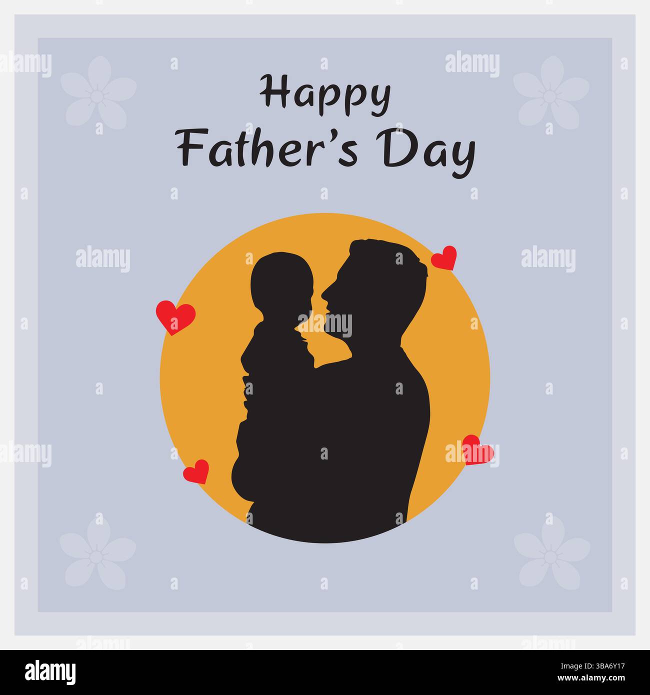 Happy Vatertag – Silhouette von Vater und Kind mit Liebessymbolen Stock Vektor