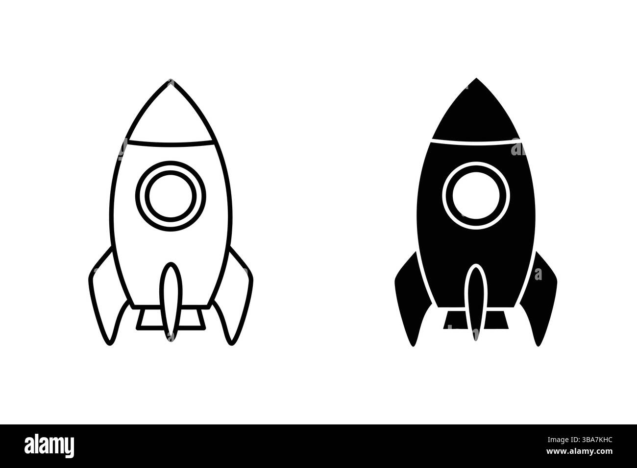 Raketenschiff-Vektorsymbol, Weltraumforschung, Startup-Symbol, Umriss und Volumenkörper Stock Vektor